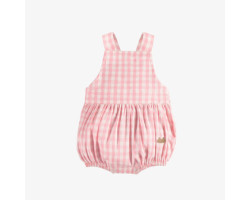 Pink and white plaid one-piece with large straps in seersucker, newborn