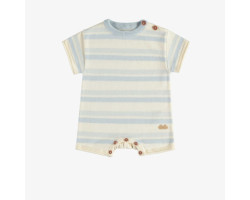 Knitted one-piece with baby blue and cream stripes, newborn