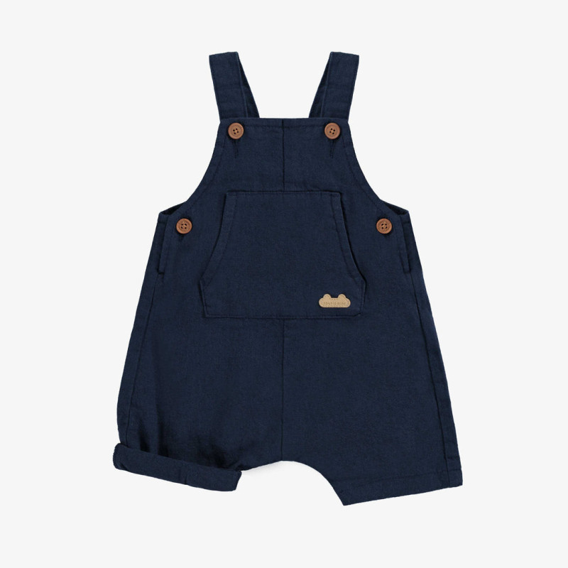 Navy loose short overall in linen and cotton newborn