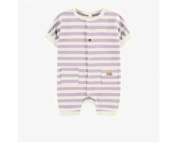 One-piece purple pyjama lined in organic jersey, newborn