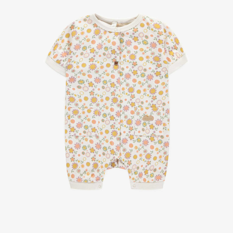 Cream flowery pajamas in organic cotton, baby