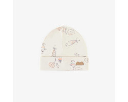 Cream hook pattern hat in stretch organic cotton, newborn