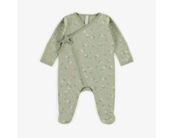 Light green pajama with pink flowers in organic cotton, newborn