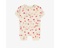 Cream pajama with cherry print in organic cotton, newborn