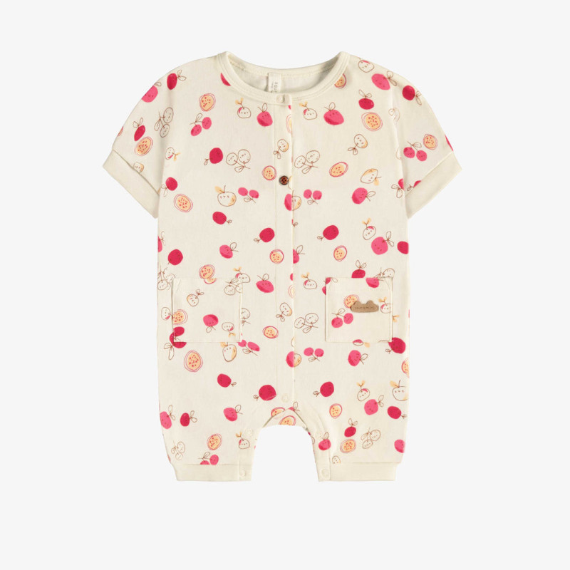 Cream pajama with cherry print in organic cotton, newborn