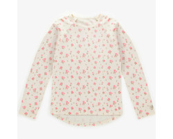 Cream pajama top with a pink floral print in crinkle jersey, adult
