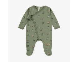 Olive green pajama with dog lying on chairs in organic jersey, newborn
