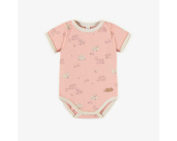 Pink patterned bodysuit in organic cotton, newborn