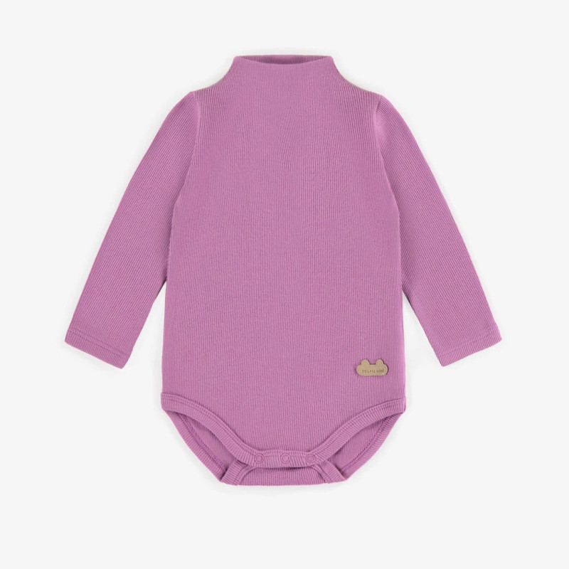 Purple long-sleeved bodysuit in ribbed knit, newborn