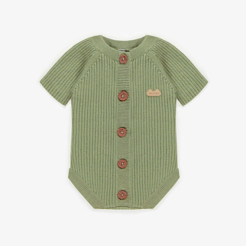 Green short sleeved bodysuit in knitwear, newborn