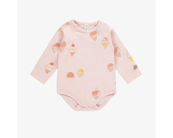 Light pink long sleeved bodysuit with an ice cream print in organic cotton, newborn