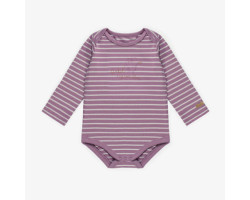 Purple and cream striped bodysuit with long sleeves in stretch jersey, baby