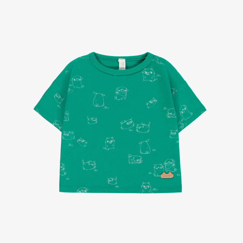 Dark green short sleeves t-shirt with print in soft cotton, newborn