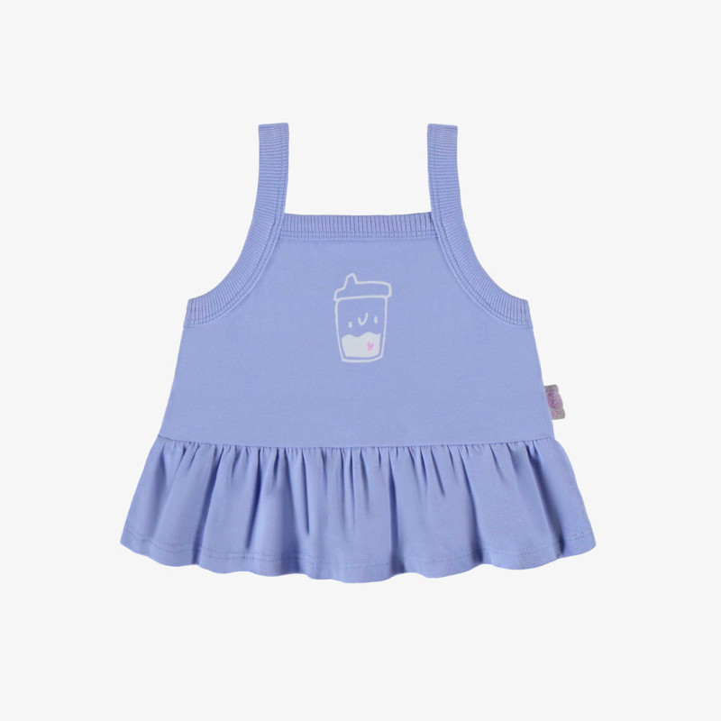 Lavender blue tank top with thin straps in cotton, baby
