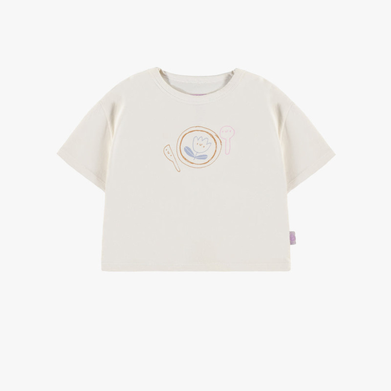 Ivory t-shirt with short sleeves in cotton, baby