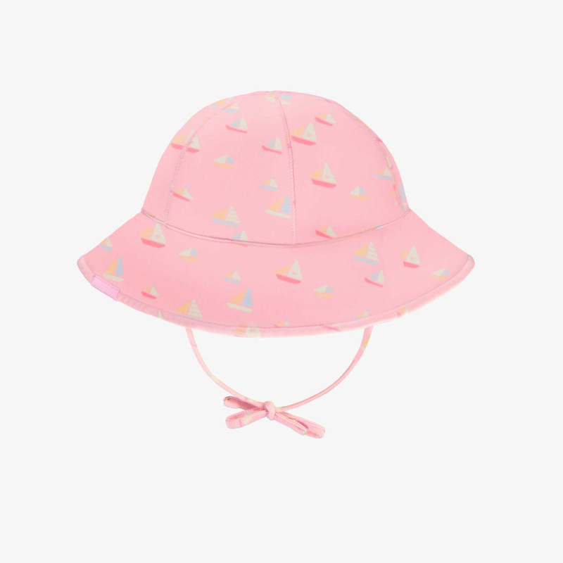 Light pink bucket hat with sailboat print, baby