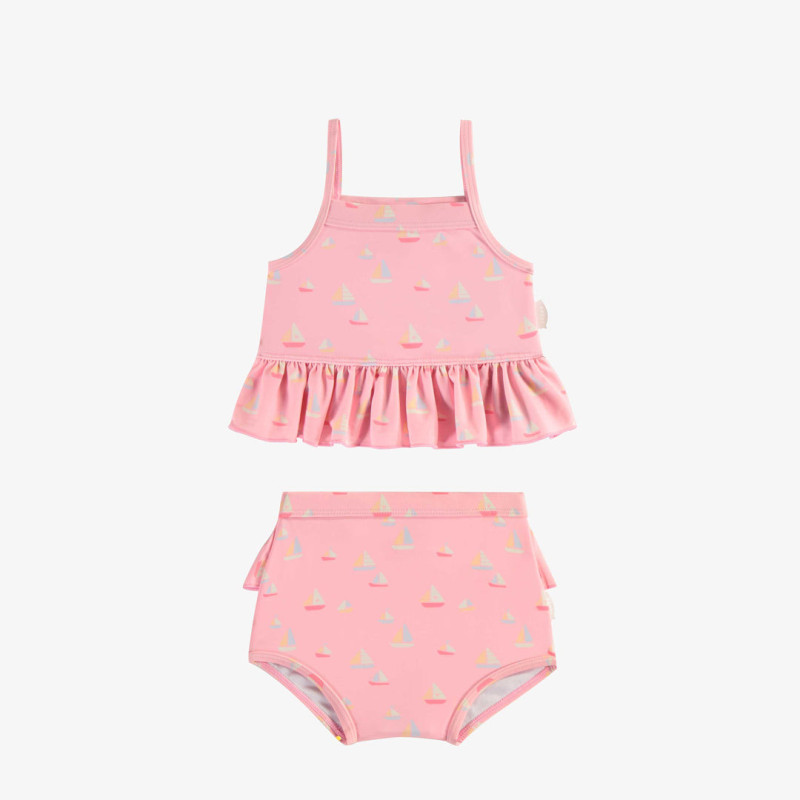 Light pink two pieces swimsuit with sailboat print, baby