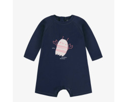 Navy one-piece swimsuit with crayfish illustration, baby