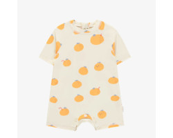 Cream short-sleeved one-piece swimsuit with orange print, baby