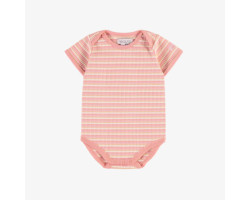 Peach, pink and cream striped rib-knit bodysuit with short sleeves, baby