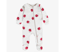 Grey cotton jersey one-piece pyjamas with ladybug all over print, baby