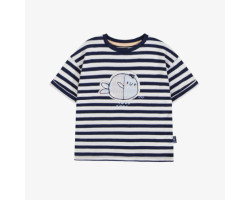 White and navy striped short sleeves t-shirt with print, baby