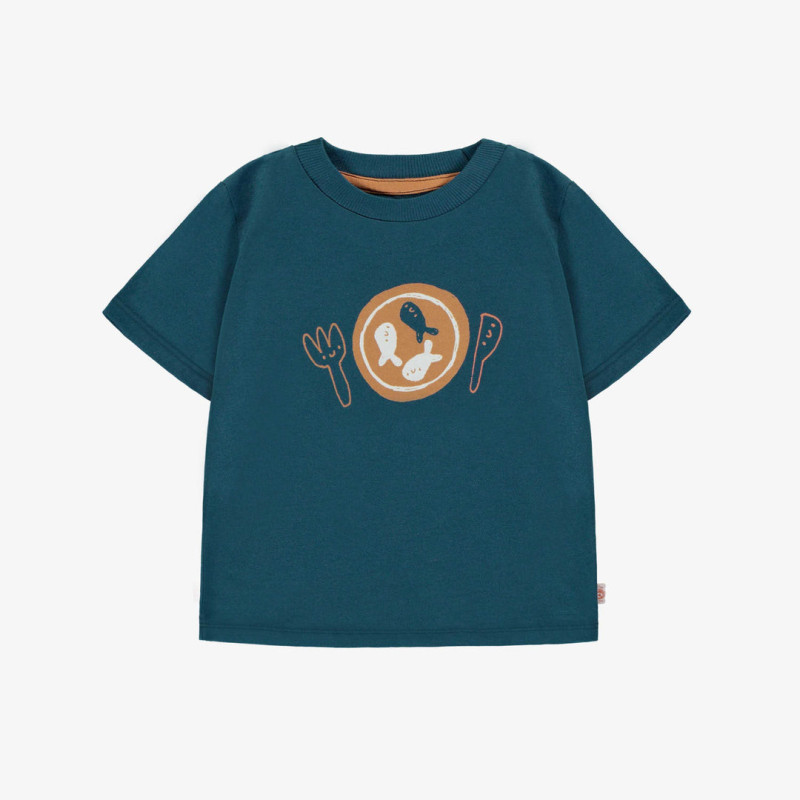 Turquoise short-sleeved t-shirt in cotton, baby