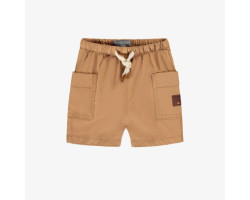 Caramel short with large pockets in cotton canvas, baby