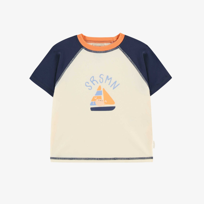 Cream and orange short sleeves swimming t-shirt, baby