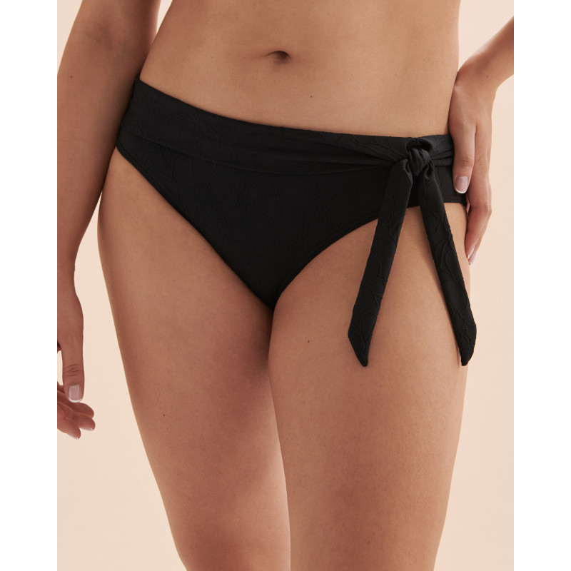 TURQUOISE COUTURE Bas de bikini bande de taille pliée texturé