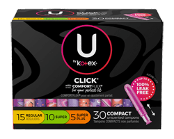 U BY KOTEX Click ensemble de tampons compacts, régulier/super/super plus, 30 unités