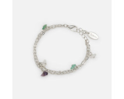 Bracelet double chaîne argenté avec pierres colorées