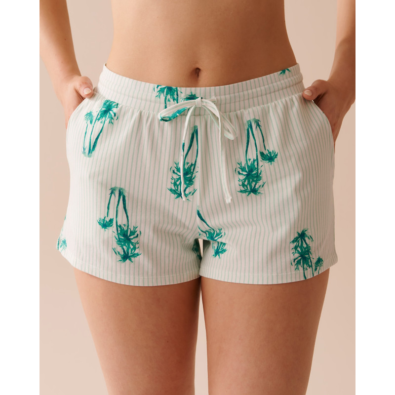 Short de pyjama en coton à imprimé palmier