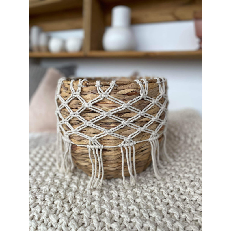 Panier naturel avec franges Macramé