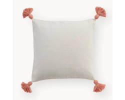 Coussin marocain à pompons corail