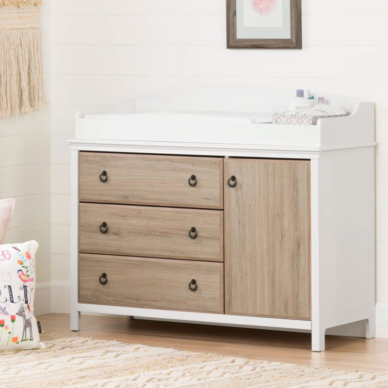 Catimini - Changing table with surround - White / Rustic Oak