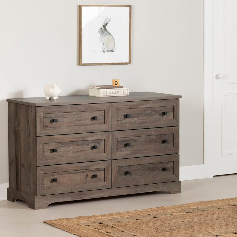 South Shore Commode double 6 Tiroirs - Hazen Chêne d'automne