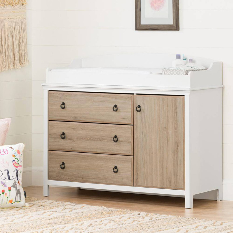 Cotton Candy Changing Unit - Solid White / Rustic Oak