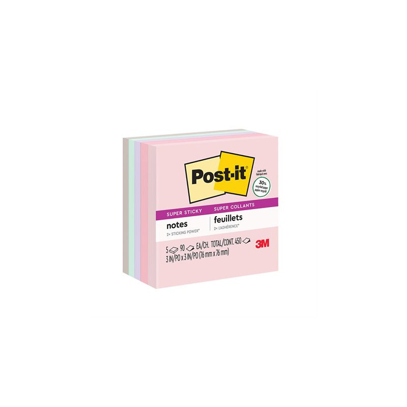 Post-it Feuillets recyclés Post-it® Super Sticky - La vie en pastel