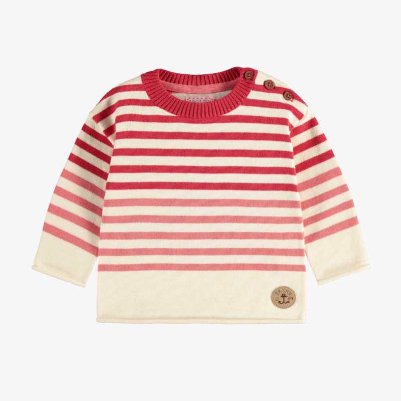 Cream, pink and red striped long sleeves knit sweater, baby