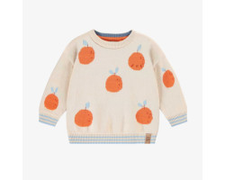 Cream knit sweater with orange jacquard pattern, Baby