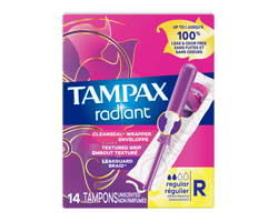TAMPAX Radiant tampons, degré d'absorption régulier, Non parfumés, 14 unités