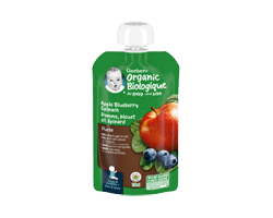 GERBER Purée biologique pour bébés, pomme, bleuet et épinard, 128 ml