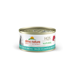 Trout and tuna in broth for adult cats…