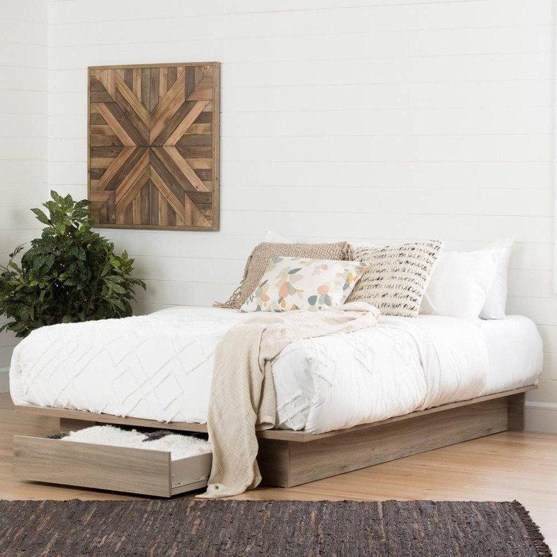 Primo Double/Queen Platform Bed with Drawer - Rustic Oak