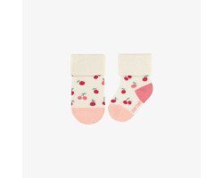 Cream stretch socks with pink berries, newborn