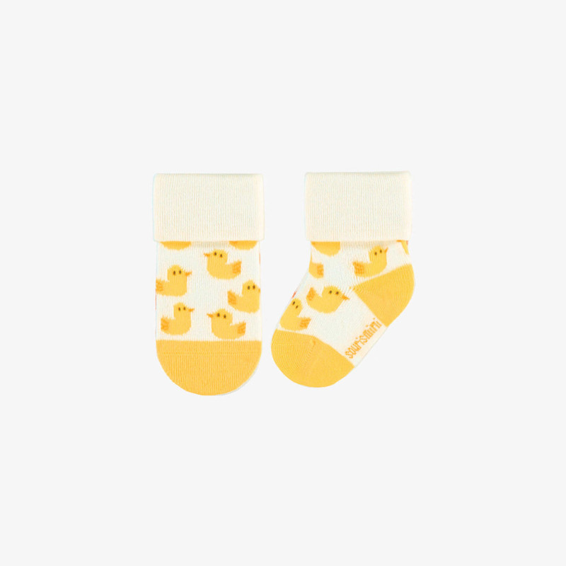 Cream stretch socks with yellow ducks, newborn
