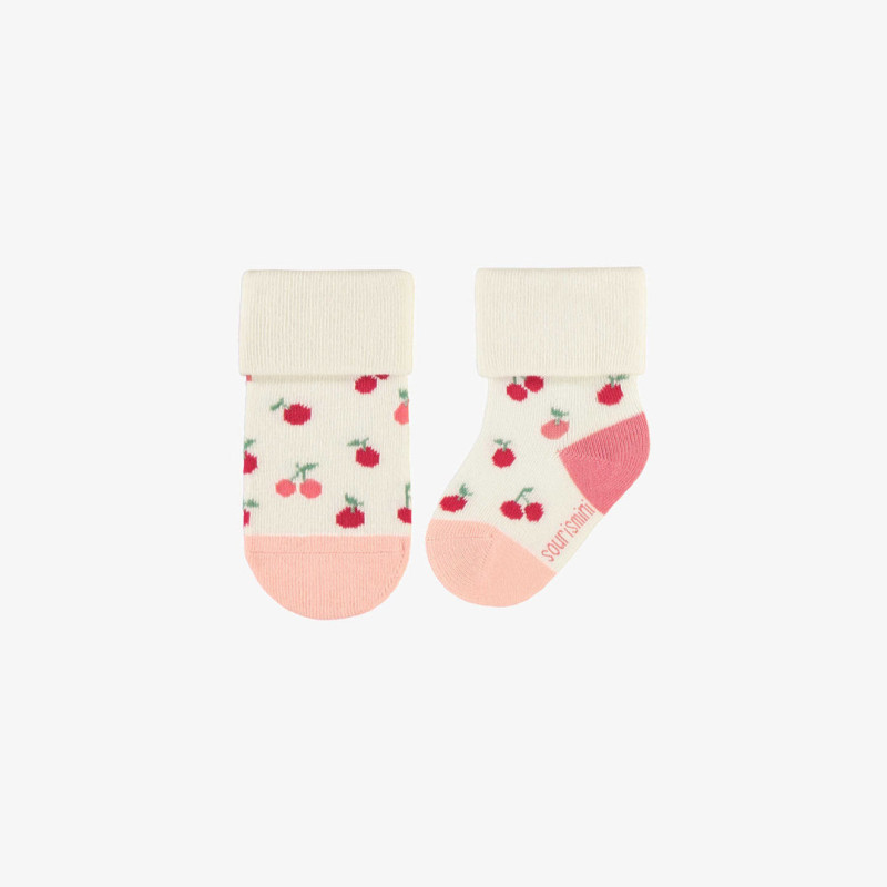 Cream stretch socks with pink berries, newborn