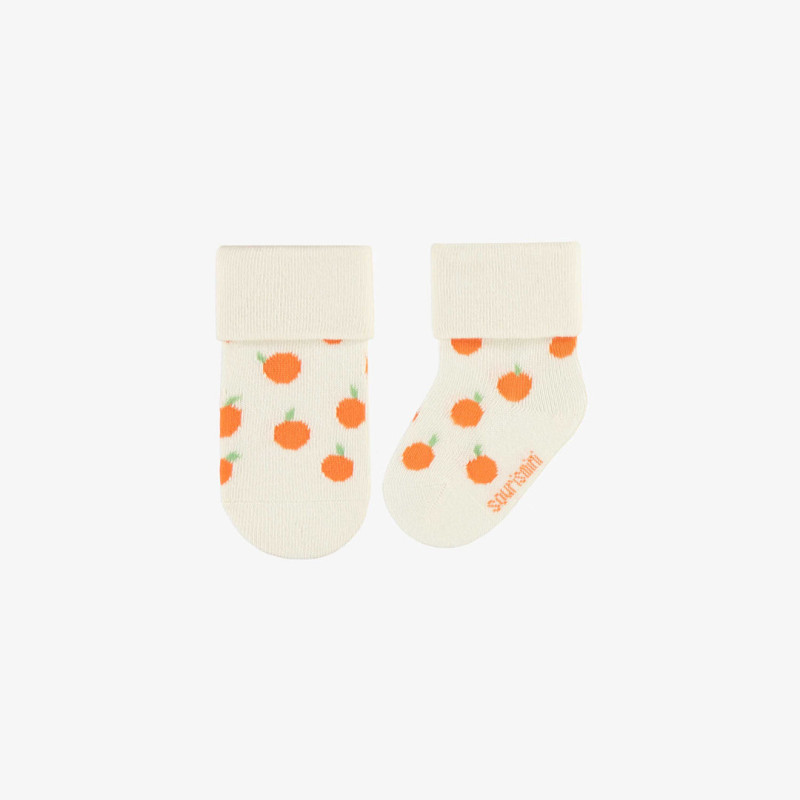 Cream stretch socks with small oranges, newborn