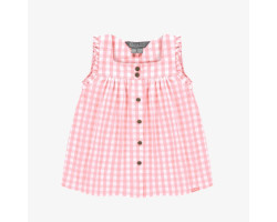 Pink and white checkered dress with large straps in seersucker, baby